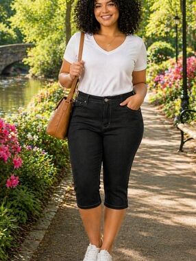 Gloria Vanderbilt Cotton Blend Capri Jet Black Size 12 High Rise Stretch
